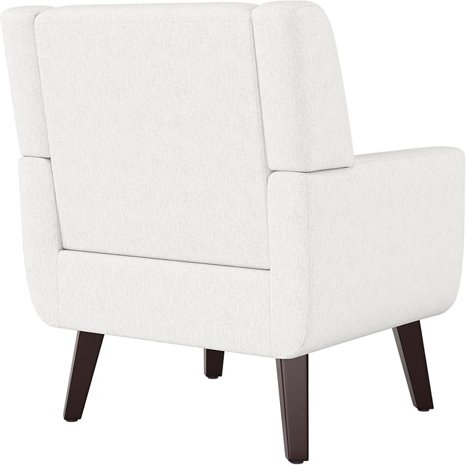 Accent Chairs Set of 2, Mid-Century Modern Upholstered Living Room Armchair, Comfy Linen Fabric Single Reading Arm Chair with Tufted Back and Wood Legs for Bedroom, Club (2, Beige)