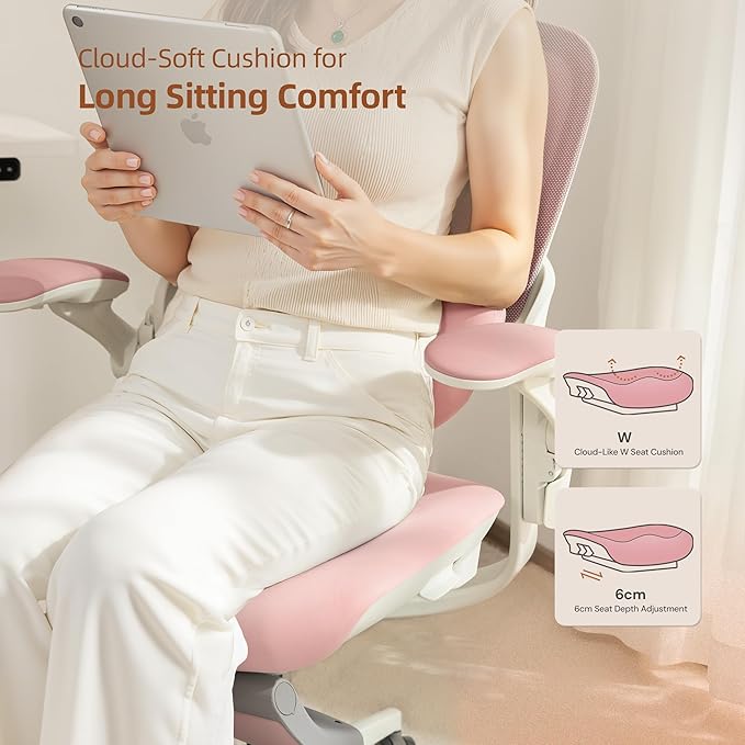 CabLady S2 Petite Ergonomic Office Chair for Women, Small Frame Desk Chair with Adjustable Lumbar, Headrest & Footrest, Space-Saving Flip-Up Armrests
