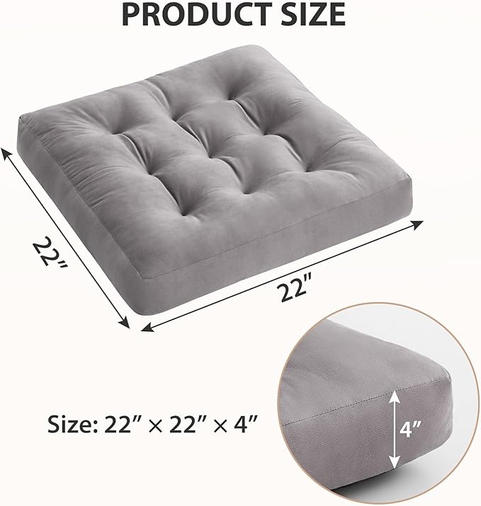 SM-XLHN Meditation Floor Pillow Set of 2, Square Large Pillows Seating for Adults, Meditation Cushion Pillow,Tufted Corduroy Cushion for Tatami Living Room or Yoga, Light Gray, 22x22 Inch