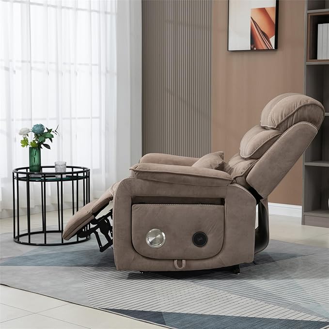Large Lift Chairs Recliners for Elderly with Heated and Massage, Infinite Position Dual Motor Power Lay Flat Recliner with Cup Holder (Light Brown)