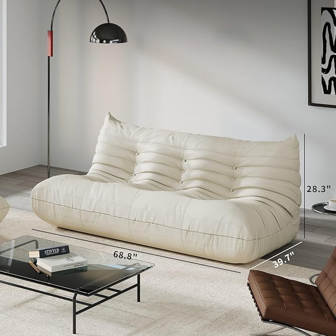 Comfy Lazy Floor Sofa Couch,Soft Armless Chair,Faux Leather Lounge Chair,Corner Relax Sofa Couch for Living Room Bedroom,Salon Office,Adults(Cream White)