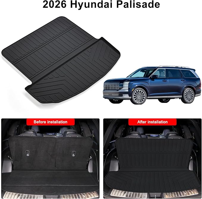 Large Cargo Mat for 2026 Hyundai Palisade,TPE All Weather Protection Car Folding Trunk Mat Cargo Liner Accessories - Black