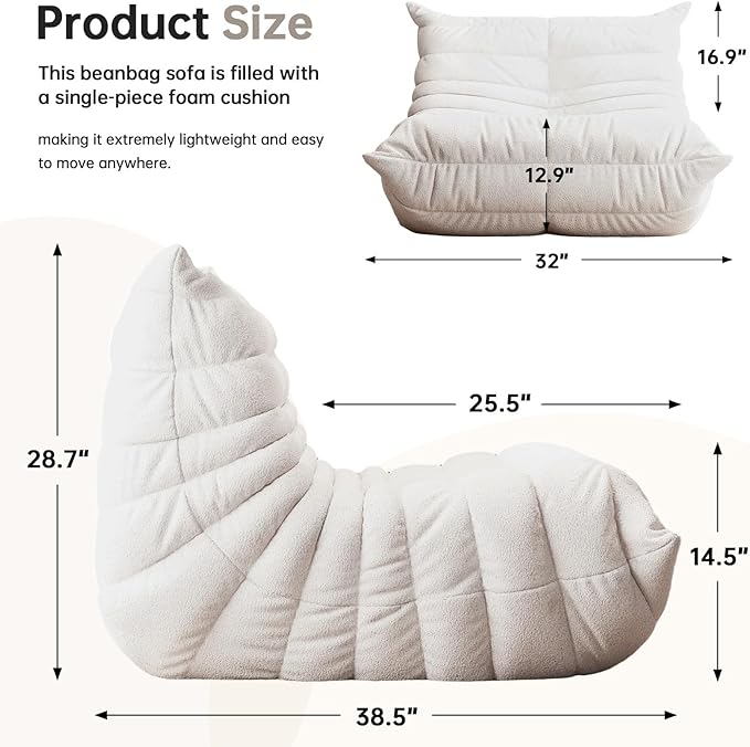 Selyteramy Oversized Bean Bag Chairs for Adults, Giant Beanbag Chair with Memory Foam, Comfy Lounge Chair Lazy Sofa for Apartment, Living Room, Bedroom, Office(Teddy Fabric)