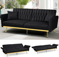 ACMEASE 70” Velvet Futon Sofa Bed with 2 Pillows and Adjustable Armrests, Convertible Sleeper Bed W/Adjustable Backrests, Modern Loveseat for Living Room, Bedroom, Black