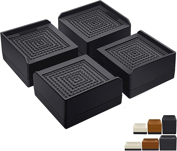 ANNKUT Bed Risers 1.5 inch Heavy Duty, Furniture Risers for Bed Sofa Table and Couch Lifting，Square Adjustable Risers Blocks, Support Up to 1,300 Lbs (4 Pack-Black)