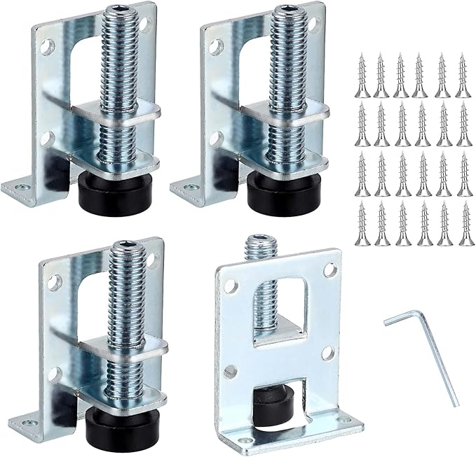 OwnMy 4 Packs Heavy Duty Adjustable Furniture Leveling Feets L Shaped Furniture Leveler Legs, Furniture Mounting Brackets Metal Leveling Load Table Leg for Workbench Cabinet Wardrobe, 2.2" H