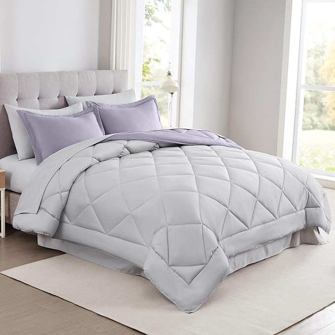 Modern Threads 7-Piece Reversible Comforter Set - Bedding Ensemble with Comforter, Sheets, Pillowcases, and Shams, Lavender King
