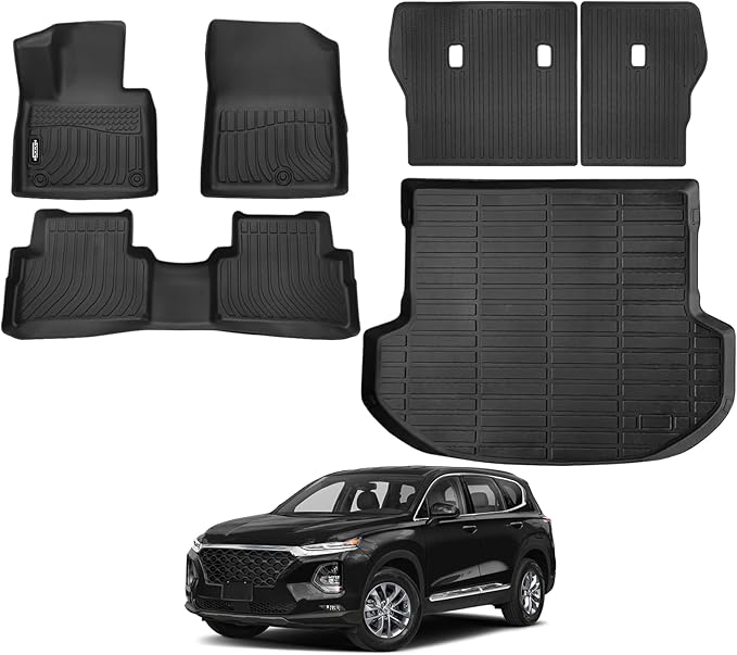 Floor Mats Fit for 2021-2023 Hyundai Santa Fe (Not for Hybrid) Floor Mats & Trunk Mat & Backrest Mats for Hyundai Santa Fe Accessories All Season Guard Odorless Anti-Slip Floor Liner