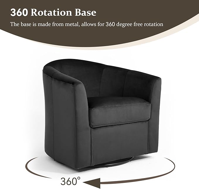 DREAMSIDEA Swivel Accent Chair, Upholstered Velvet Barrel Armchair, Modern Round Single Sofa Seating Comfy Reading Corner Chairs for Living Room Bedroom, Fully Assembled (Velvet Black, Set of 2)