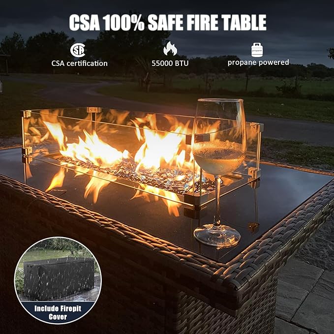LayinSun 10 Pieces Outdoor Patio Furniture Set with Fire Pit Table, Rattan Wicker Sectional Swivel Rocker Chairs Sets with Ottomans, Swivel Glider Chair, Single Chairs and Coffee Table