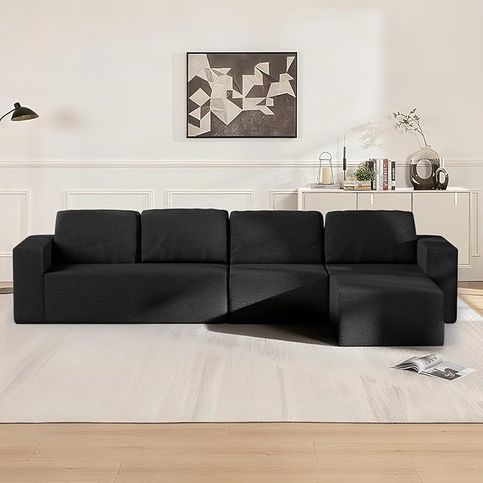 Furnify 40" Giant Bean Bag Chair for Adults, Upholstered Floor Sofa Couch with Pillow, Teddy Boucle Sofa for Bedroom Living Room, No Assembly Required (Black, Teddy Boucle)