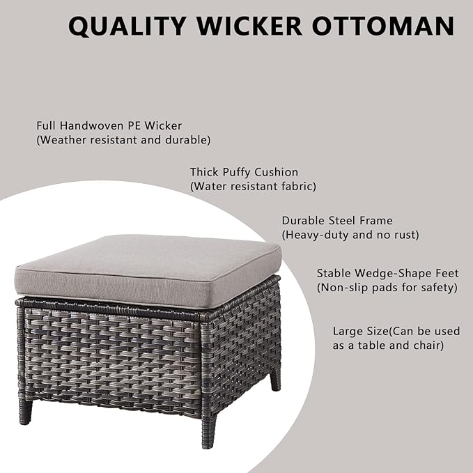 Rilyson Wicker Patio Furniture Set - 5 Piece Rattan Outdoor Sectional Conversation Sets with 2 Chairs,2 Ottomans and 1 Side Table for Porch Deck Garden(Mixed Grey/Grey)