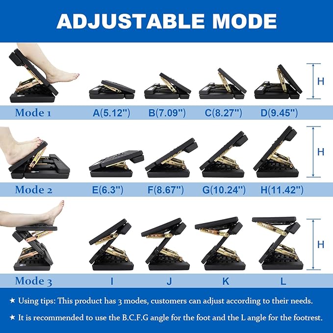 Foldable Foot Rest, Computer Foot Rest Under Desk, 12Modes Adjustable Ergonomic for Office, Loading Capacity 80 pounds, Removable Soft Cloth Pad, Yellow