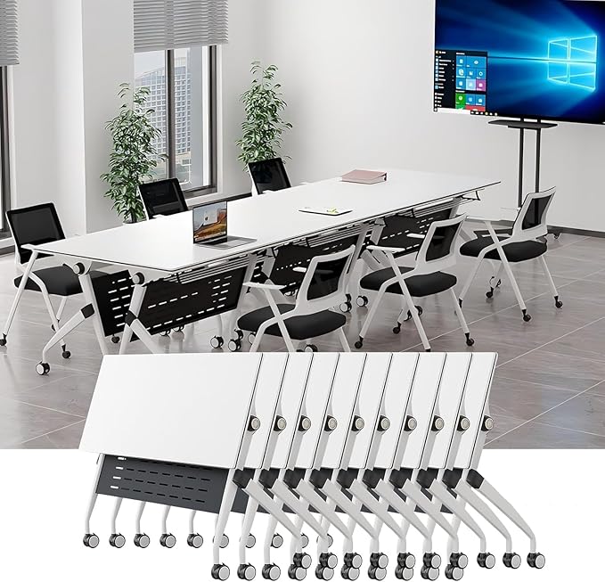 YUOXU Conference Room Table,Folding Conference Table,Flip Top Mobile Desk with Locking Silent Casters-Space Saving Rolling Table for Training Room, Office, Classroom (10, 62.99 * 23.62 * 29.53")