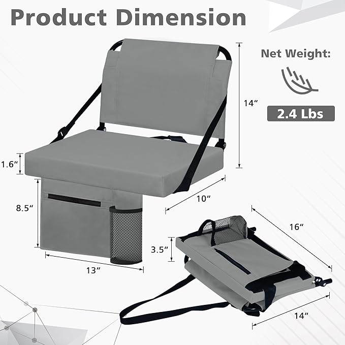 Stadium Seat for Bleachers with Back Support and Wide Padded Cushion Stadium Chair - Includes Shoulder Strap and Cup Holder