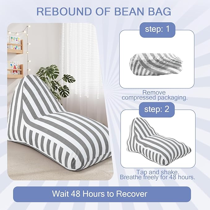 COMAX Bean Bag Chairs for Kids 8-12, Large Kid Beanbag Chair Stuffed with Filler, Big Toddler Lounge Chair, Children Lazy Floor Lounger for Girls Boys, Premium Cotton Canvas
