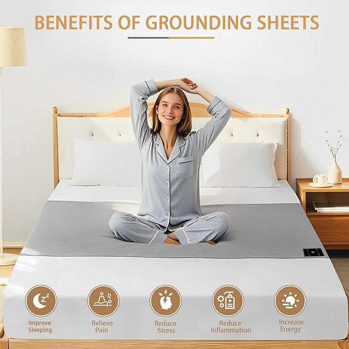 Grounding Sheets for Queen Size Bed, Grounded Bed Sheets with 10% Silver Fiber, Grounding Sheets for Better Sleep, Energy, Gray, 27"*60"