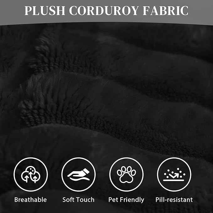 HYJT-H&K Modular Sectional Sofa Cloud Sectional Couch, 107" Comfy Fluffy L Shaped Dark Black Couches for Living Room, Deep Seat Memory Foam Plush Corduroy Boneless Couch Sectionals Right Facing Chaise