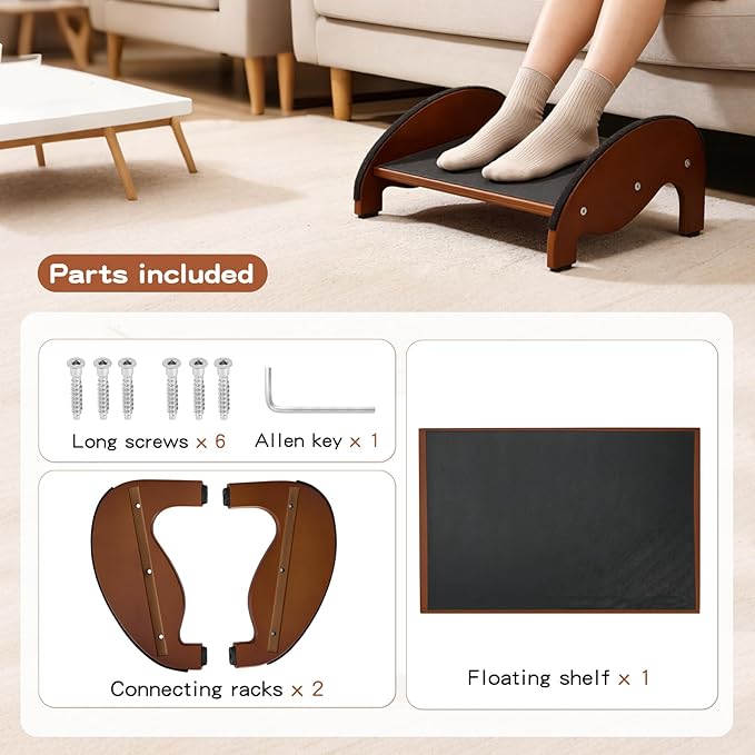 Ergonomic Wooden Under Desk Footrests with Rocking Feature, Non-Slip Design, Improves Posture, Circulation, and Comfort for Home & Office Use