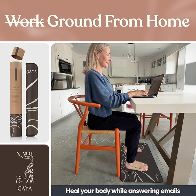 GAYA Grounding Mat for Feet, Sleep Improvement, Back Pain Relief, Muscle Relaxation & Stress, 2X 15ft Cord, 100K Ohm Resistor | Conductive Carbon | Earthing Pads for Bed Couch, Desk (24''X16'')