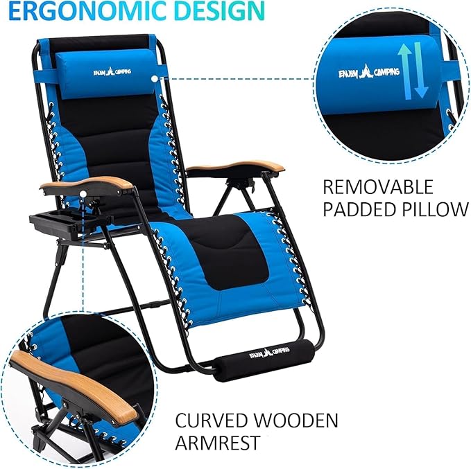Amopatio Oversized Padded Zero Gravity Chair with Cup Holder, XL 30" Wide Folding Reclining Lounge Chairs with Footrest & Headrest for Indoor and Outdoor, Support 400LBS, Blue
