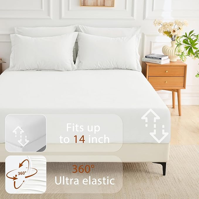 MUXHOMO 7 Pieces Queen Comforter Set, Soft Bed in a Bag Queen Size, All Season Bedding Set with Comforter, Flat Sheet, Fitted Sheet, Pillowcases & Shams, White