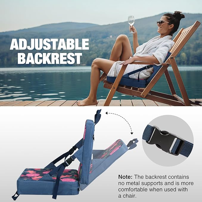 REDCAMP Portable Stadium Seat Bleacher Cushion, Folding Stadium Seats Ground Chair with Back for Camping Fishing Concert, Water Resistant, Black/Navy/Green