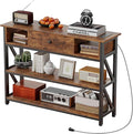 Mexin Console Table with Outlets and USB Ports, Entryway Table with Drawer Storage Shelves, Industrial Wood Hallway Sofa Table for Living Room, Couch, Foyer, Kitchen Counter, 39 Inch, Vintage Brown