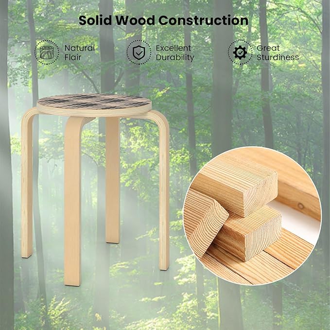 Giantex Stackable Stools Set of 4, 18" Round Stacking Backless Nesting Stools, School Chairs, Flexible Seating for Classroom Elementary, Students, Adults, Kitchen, Dining Room (Natural & Black)