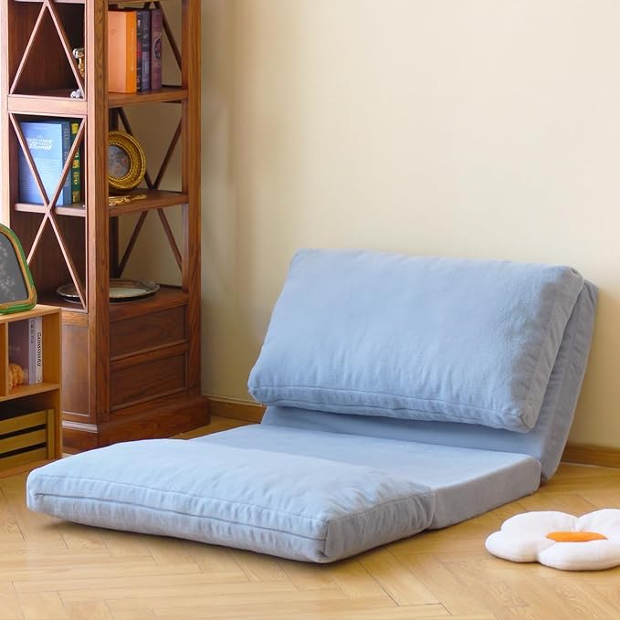 N&V Folding Matress Sofa Bean Bag Bed, Foam Filling Folding Matress Sofa, Includes Removable and Machine Washable Cover, Soft Premium Faux Fur (Small, Grey)