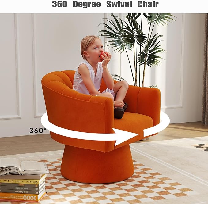 Swivel Accent Chair Set of 2, Upholstered Velvet 360° Swivel Barrel Chair for Living Room Overstuffed Bouncle Reading Chair Round Armchair for Bedroom,Vanity,Office (Orange)