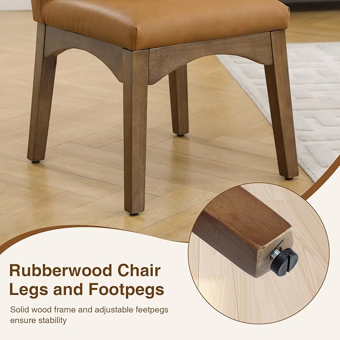 DUOMAY Modern Dining Chairs Set of 6, Mid Century Faux Leather Dining Room Chairs Upholstered Kitchen Chairs with Solid Rubberwood Legs, Armless Accent Side Chairs, Brown