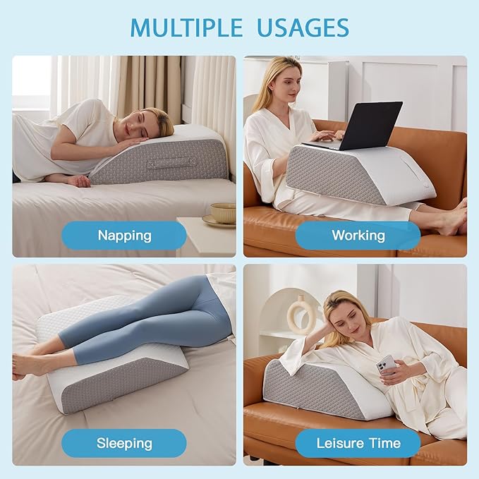 MEGCXIT Leg Pillow Elevation Blood Circulation, Leg Wedge for Elevation for Swelling, Leg Elevating Pillow for After Surgery, Memory Foam Foot Knee Pillow for Back Sleeping 23.6×16.8×8 Inch White/Grey
