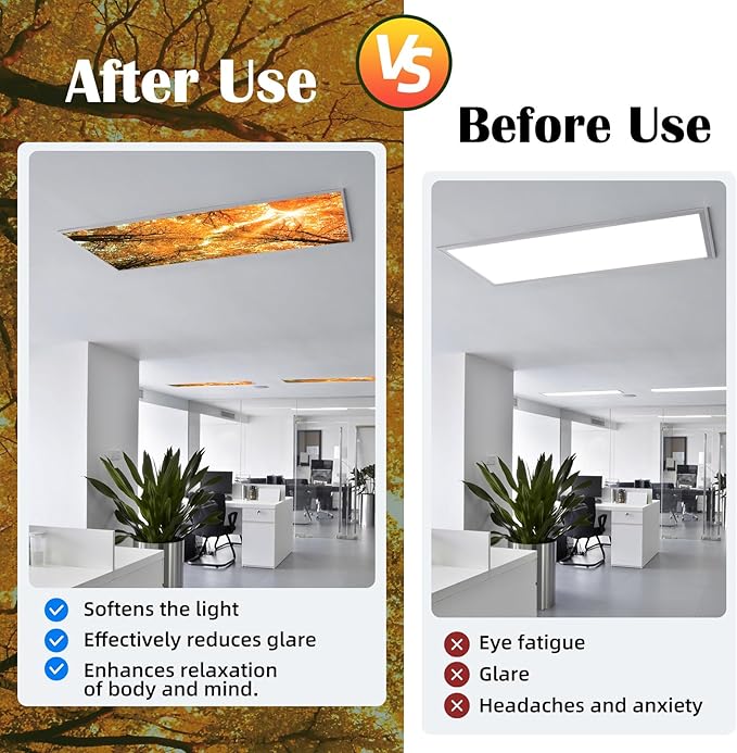 8 Pcs Fluorescent Light Covers - 4 x 2 Feet Covers for Ceiling Lights, Magnetic Light Filters for Classroom, Office, Hospitals, Home