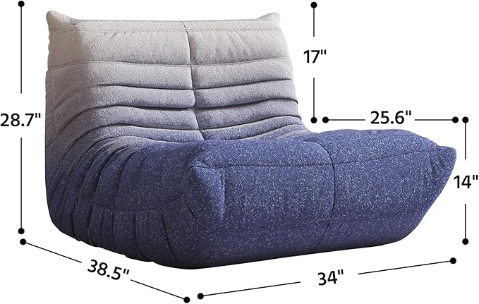 Bean Bag Chair, Fireside Chair, Large Bean Bag Chair for Adults, Bean Bag Chairs for Teens with High-Resilience Foam, Non-Slip Base Floor Lounge Sofa,Living Room (Gradient White-Blue, Single)