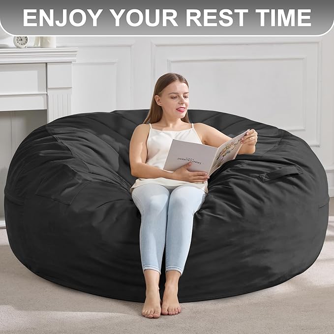 Hobestluk 5FT Bean Bag Chair Giant Bean Bag Chairs for Adults Large Bean Chairs with Removable Cover, Beanbag Chair with Filler, Adult Bean Bag Chairs for Living Room, Bedroom