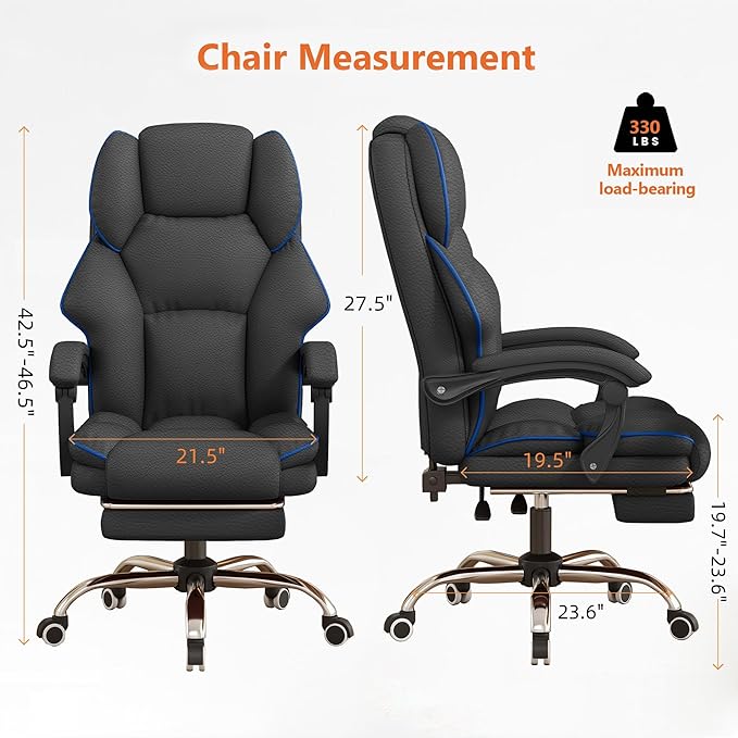HDHNBA Office Chair High Back Executive Desk Chair Computer Gaming Chair with Foot Rest Swivel Work Chairs Ergonomic Leather Office Chairs