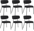 KCC Boucle Dining Chairs Set of 6, Modern Mid-Century Upholstered Stylish Kitchen Chairs Sherpa Accent Diner Chairs with Metal Legs and Curved Back for Kitchen, Dining Room(Black)