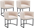 VESCASA Upholstered Dining Chairs with Barrel Back, Modern Padded Restaurant Chairs with Black Metal Frame for Dining Room, Kitchen, Set of 4, Linen Cream
