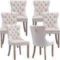 YeahFurn Beige Mid Century Modern Dining Chairs Set of 6, Velvet Upholstered Kitchen & Dining Room Chairs with Nailhead Trim & Solid Wood Legs, Elegant Sillas De Comedor (Beige, 6 Pcs)