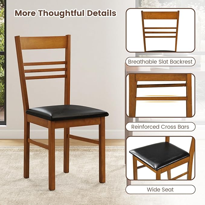 Giantex Wooden Dining Chairs Set of 2, Armless Kitchen Chairs w/Slat Backrest, Upholstered PU Seat, Rubber Wood Frame, Modern Dinette Furniture Set for Dining Room, Living Room