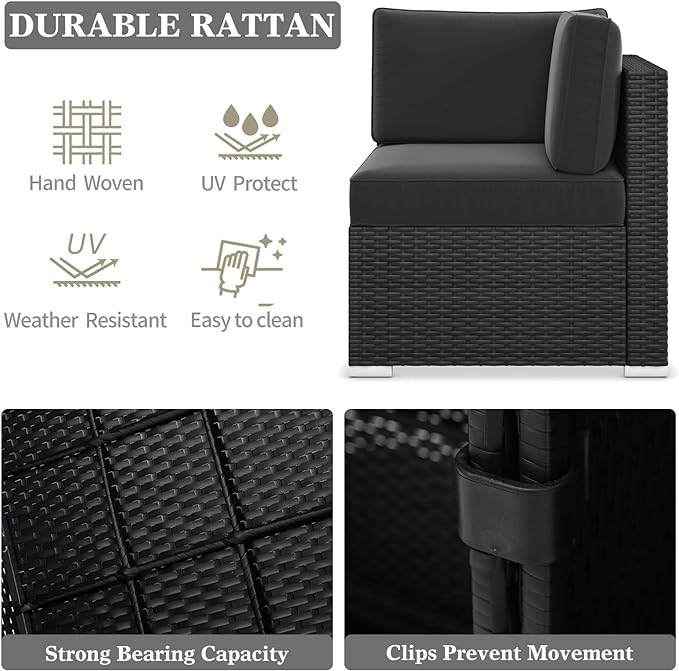 LayinSun 11 Pieces Patio Furniture Set with Fire Pit Table, Black Rattan Modular Sectional Outdoor Conversation Sofa Set, Swivel Rocking Chairs Set