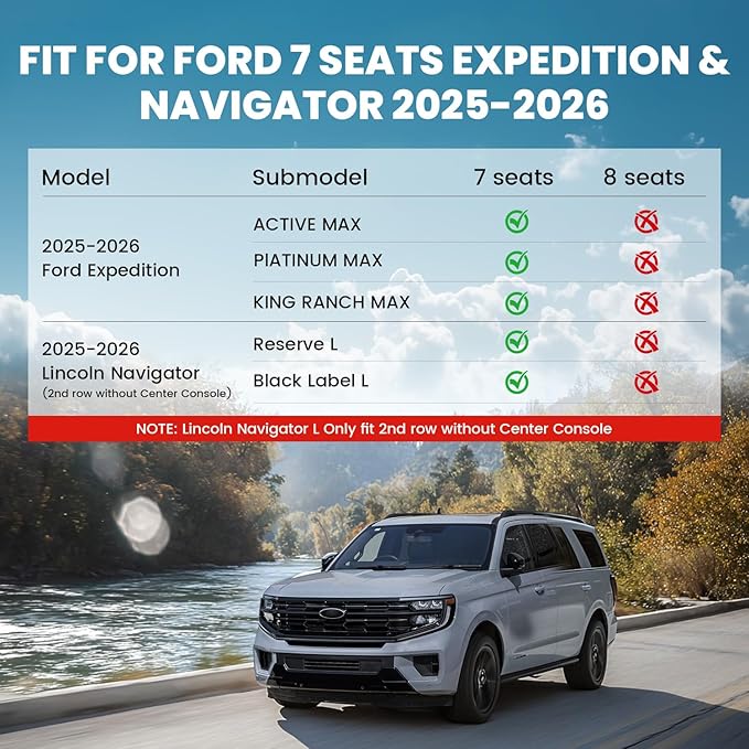 LASFIT Floor Mat& Cargo with Backrest Mat for 7 Seats 2025 2026 Ford Expedition Max & Lincoln Navigator L(Only 2nd Row Without Center Console),TPE Easy Clean Floor Liners,Full Set,Black