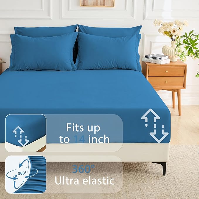MUXHOMO 5 Pieces Twin XL Comforter Set, Soft Bed in a Bag Twin XL Size, All Season Bedding Set with Comforter, Flat Sheet, Fitted Sheet, Pillowcases & Shams, Bluish Green