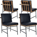 DUOMAY Mid-Century Modern Dining Chairs Set of 4, PU Leather Upholstered Side Chair with Rear Handle, Armless Chair with Metal Legs for Kitchen Dining Room Living Room Vanity, Black