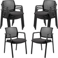 CLATINA Mesh Back Stacking Arm Chairs with Upholstered Fabric Seat and Ergonomic Lumbar Support for Office School Church Guest Reception Black 8 Pack Set New Version