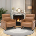 Upholstered Accent Sofas Set of 2, Modern Faux Leather Sofa Chairs with Hidden Foldable Tray & Side Pocket, Front Contour Arm Design, Small Accent Sofas for Small Spaces, Brown