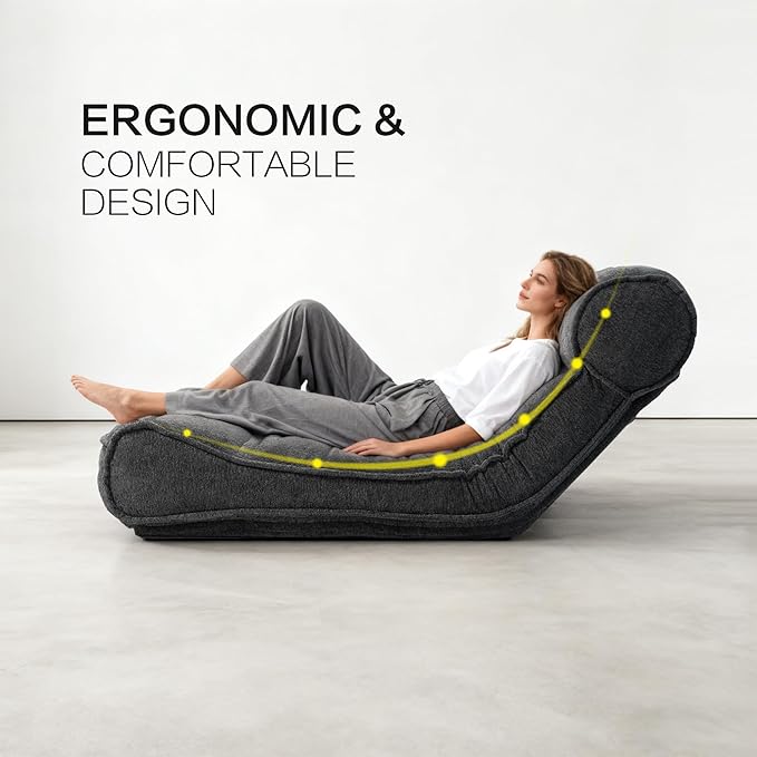 Lazy Floor Bed 83" – Extra Comfy Sleeper Chaise Lounge Chair Indoor, Adjustable Recliner Floor Lounger, Plush Futon Chair Bed for Yoga, Gaming, Meditation & Reading Nook (Recliner, Black)