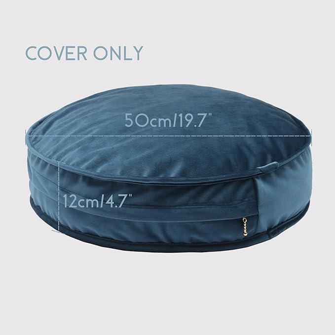 YIUOR Round Floor Pillow Cover Velvet Throw Seating Pouf Yoga Meditation Cushion Plush Case Reading Room Decor Cover Only (19.7IN, Dark Blue)