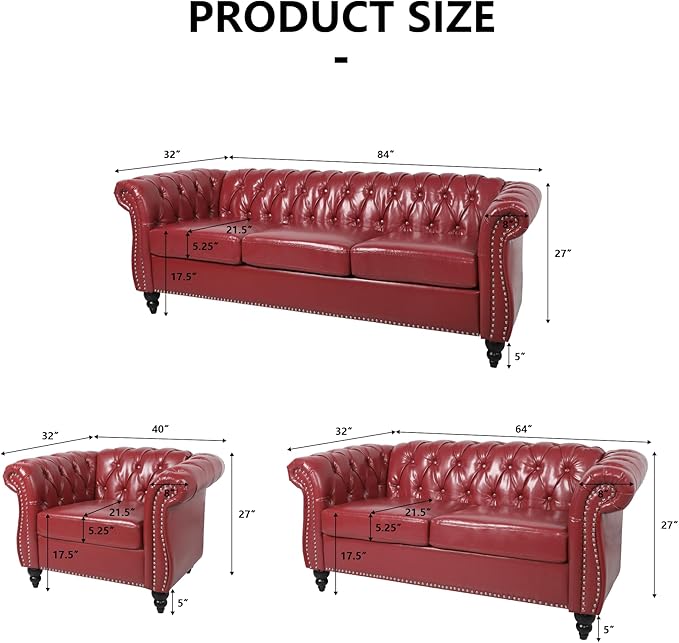 QHITTY Accent Chair, Chesterfield Modern Leather Upholstered Chair with Tufted Back for Living Room Furniture (Burgundy)